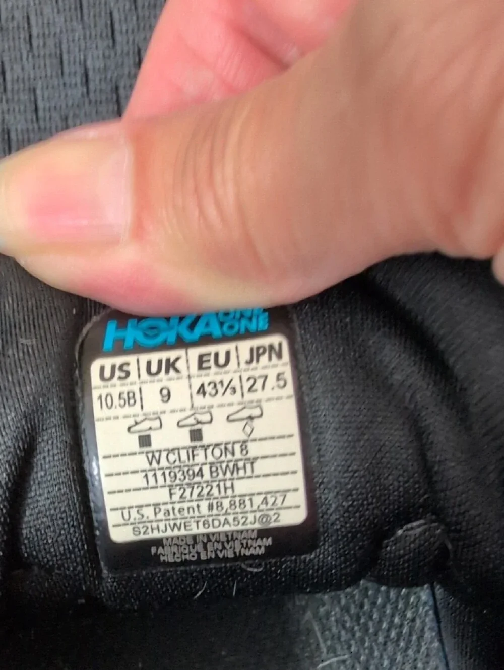 Hoka One One Black with Blue Logo Shoe Label